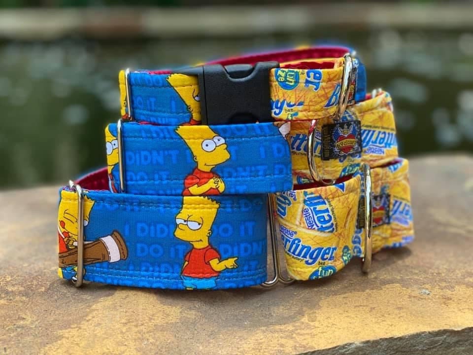 Butterfinger and Bart Simpson dog collar k9 closet